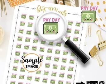 Pay Day Planner Stickers, Printable Kawaii Stickers, Pay Day Stickers, Money Stickers, Planner Decorating