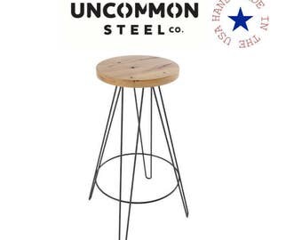 Reclaimed Bar Stools, Industrial Bar Stool, Bar Stools, Hairpin Bar Stool, Rustic Barstools, Metal Bar Stool, Kitchen Bar Stool, Wood Bar