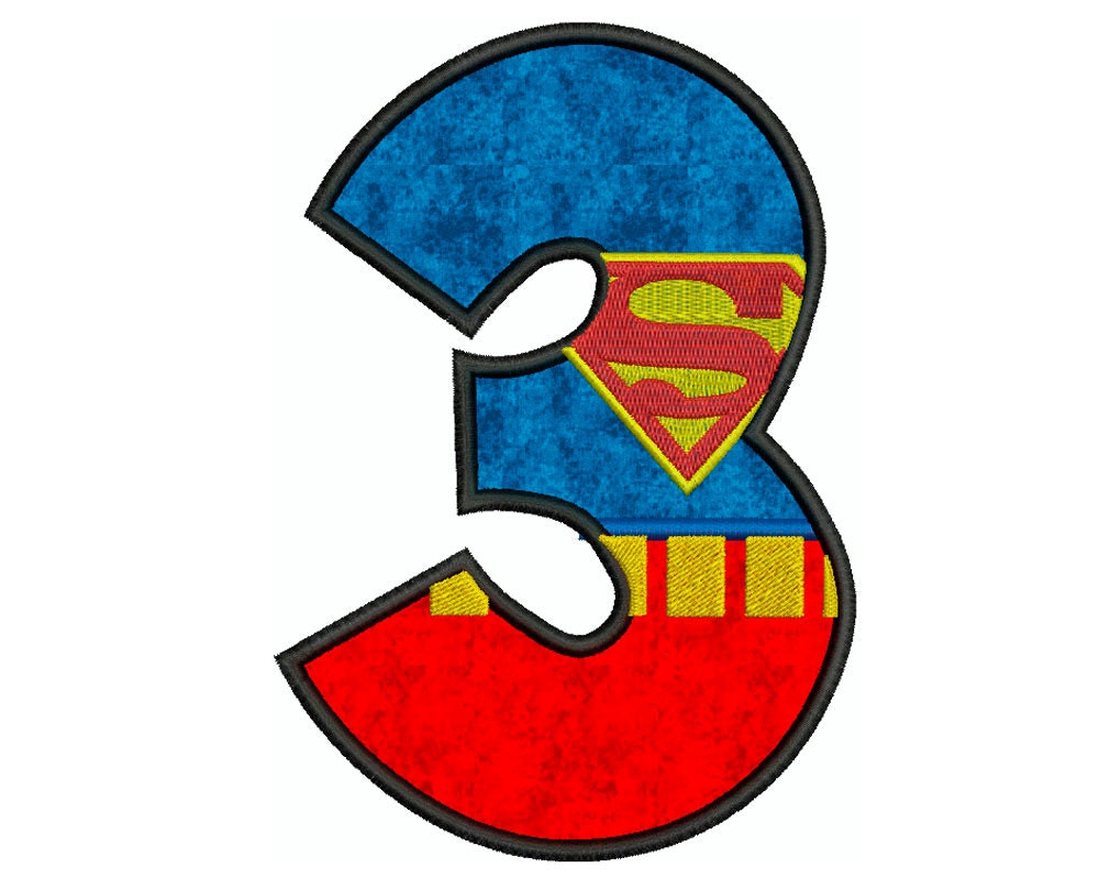 superman number 3 machine applique embroidery instant