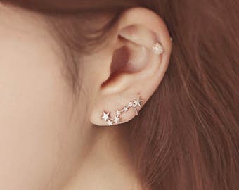 Sterling Silver Big Dipper Ear Climber, Silver Constellation Ear Climber, Big Dipper Earring, Ear Climber, Constellation Ear Crawler
