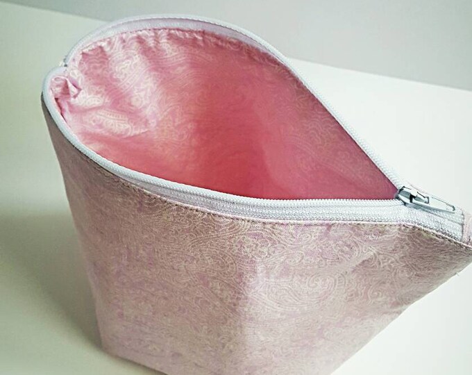 Pink Paisley Makeup bag - Gift for Her - Valentine's Day - Standing Makeup Bag - Zipper Pouch - Large Makeup Bag
