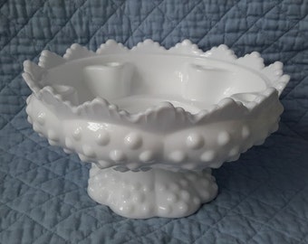 Fenton Milk Glass Hobnail Footed Multi Candle Holder, c.1960