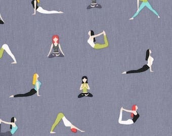 Yoga Fabric, Michael Miller Fabric, Namaste Fabric, Good Posture, Gray Cotton Fabric, Fabric by the Yard, Michael Miller Namaste