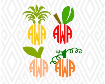 Fruit Monogram Toppers Cuttable Design in SVG; DXF; PNG; Ai; Pdf; Eps
