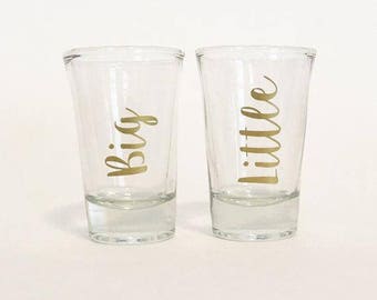 SET OF 2 big little shot glasses, big shot glass, little shot glass, big little sorority, sorority sister, sorority gift