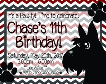 Scottie Terrier Kids Birthday Invitation