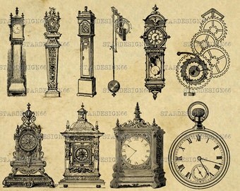 Digital SVG PNG JPG Old Style Cloks, time, pendulum, minute, vintage, retro, vector, silhouette, instant download