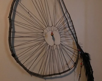Beaded teardrop dreamcatcher with black feathers