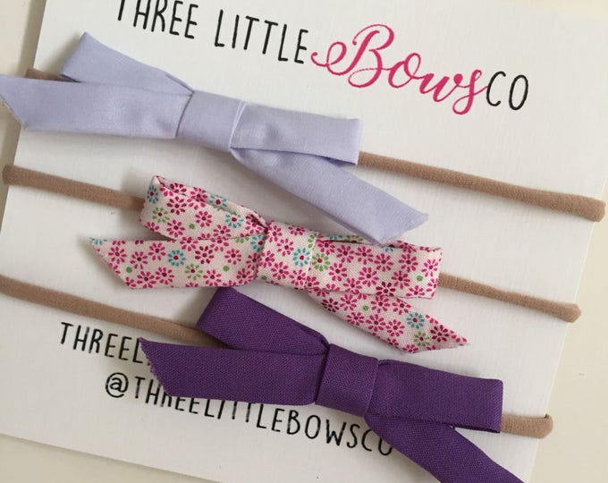 Purple Daisies {Set of 3 Arabella fabric hair bows}