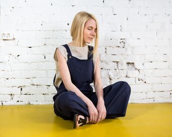 Linen jumpsuit, linen overall, summer jumpsuit, loose linen jumpsuit/LJ0003