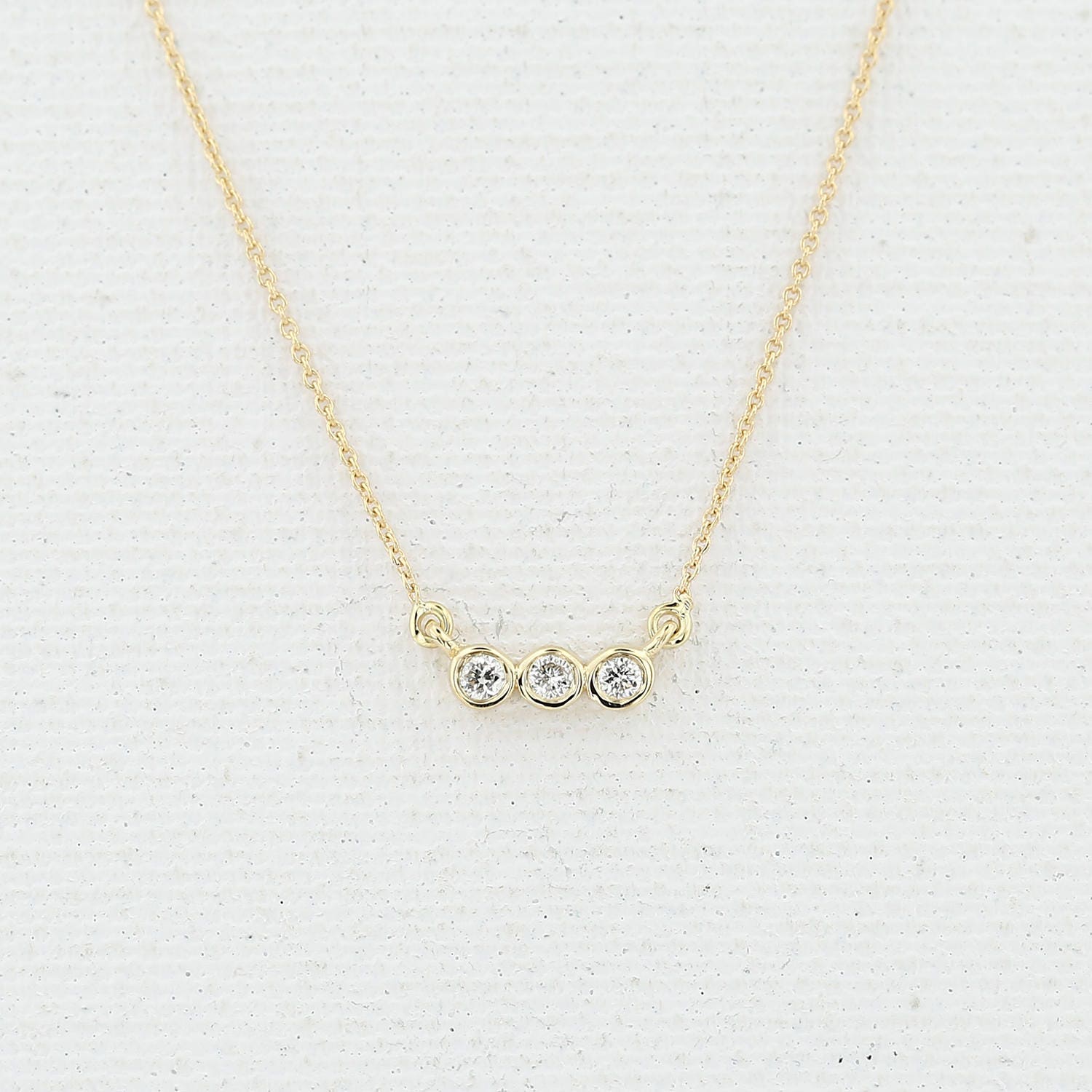 Diamond Necklace with Thin Chain/Trio Diamond Necklace in 14k