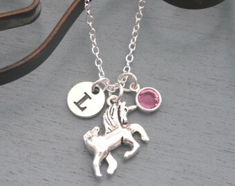 Unicorn Necklace, Personalized Unicorn Necklace, Silver Unicorn Necklace, Initial Necklace, Unicorn Jewelry, Unicorn Gifts, Unicorn, Custom