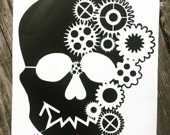 Steampunk Skull Decal Gears Vintage Retro Steampunk Wall Art Steampunk Car Window Decal Metal Victorian Industrial Sprockets Steampunk Gear