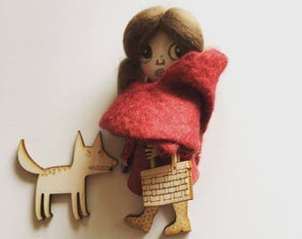 Bonbon-baby doll with brooch-Doll little Red Riding Hood