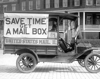 1916 Post Office Mail Wagon Vintage Photograph 13" x 19"