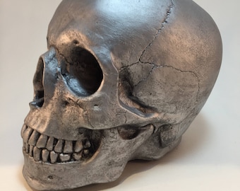 Human Skull - Antique Silver
