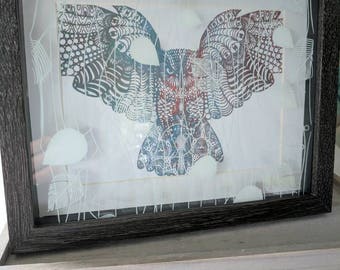 Screenprinted 3D owl picture wall hung or standing,Art,home decoration,birthday,gift
