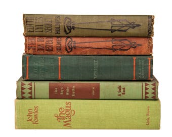 Set of Red & Green Old Books for Decor, Antique Book Collection, Old Set of Books, Books for Staging, Vintage Library, Christmas Book Decor