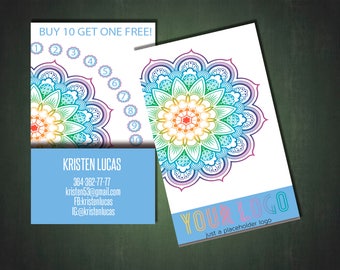 LLR Punch Card Home Office Approved Color & Fonts, Gorizontal, LLRPunch Card, Business Cards - For Fashion Consultant - Mandala Style