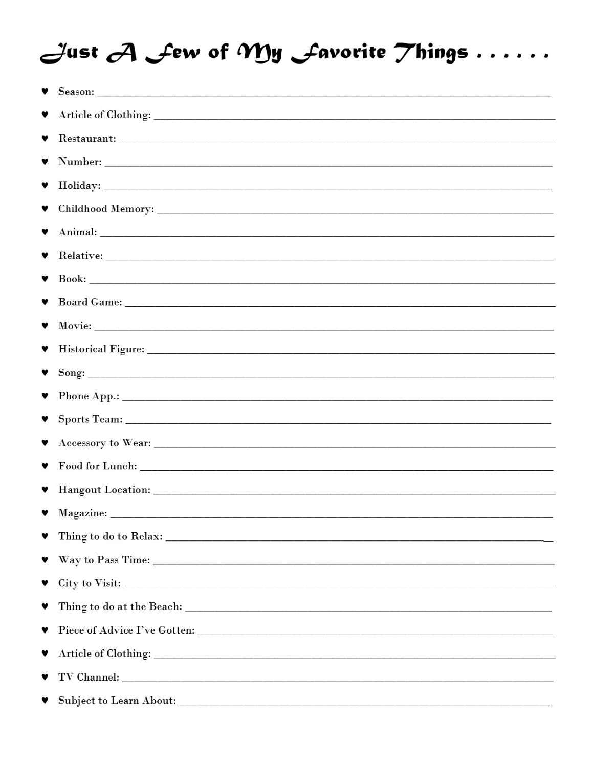 just-a-few-of-my-favorite-things-printable