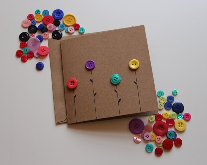 Handmade flower button greeting card for any occasion including birthdays/mothers day/thank you