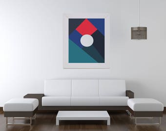 artwork, acrylic, painting, print, abstract, lighthouse, re, white, blue, turquois