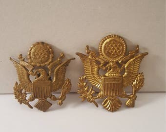 2 Vintage (c. 1940's) US Army Officer Hat Eagle Insignia
