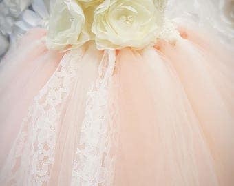 Peach Flower Girl Tutu Dress-Peach Tutu Dress-Peach Girl Tutu-Peach Birthday Tutu-Peach Wedding Tutu-Peach Birthday Tutu.