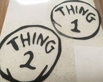 thing 1 or thing 2 iron on, black glitter heat transfer decal, sparkly baby romper diy designs, t-shirt and tank top iron on thing 1 decals