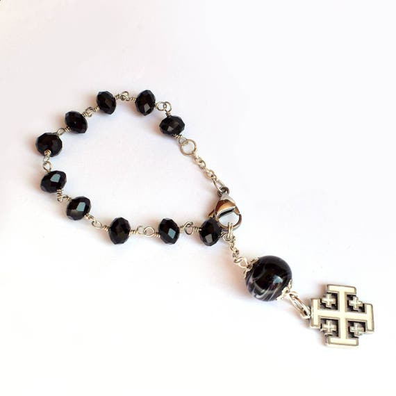 Jerusalem cross Rosary, Men bracelet, catholic chaplet, religious jewelry, gift for godson, baptism gift, first communion gift glass jewelry