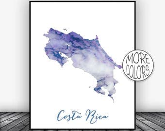 Costa Rica Print, Watercolor Print, Costa Rica Map Office Wall Decor, Office Wall Art, Living Room Art, Map Decor, Map Wall Art ArtPrintsZoe