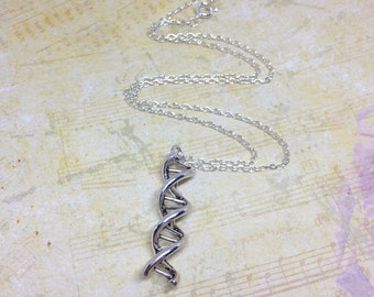 DNA Charm Necklace, Double Helix Necklace, Science Jewellery, DNA Pendant, Molecular Strand Necklace, Chemistry Gift, Biology Necklace