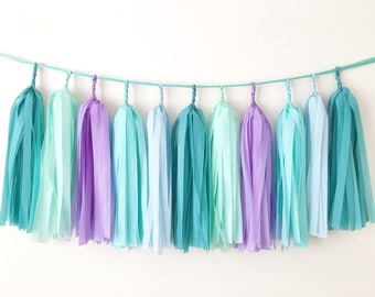 Mermaid Tissue Tassel Garland Mint Purple Blue Balloon Tassel Birthday Baby Shower Banner Cake Smash Backdrop Under The Sea Party Decoration