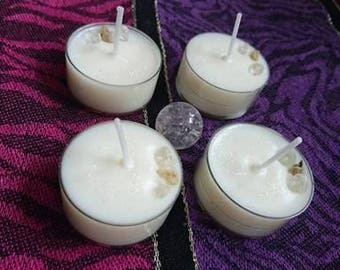 Full Moon Candles , Tea lights , Rosemary , Bay , Frankincense , Clear quartz, Soy wax , White candle , Lunar Phases , Reiki
