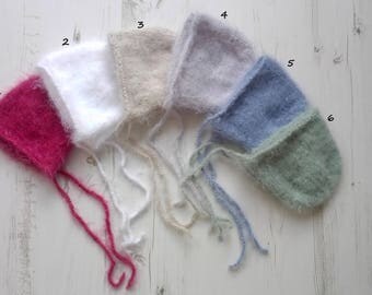 Knitted Baby bonnet/Fluffy newborn baby bonnet/hand knitted bonnet/Newborn bonnet/Fotography prop/Newborn fluff bonnet/Knit newborn bonnet