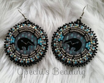 Zuni Bear - Native American beaded earrings