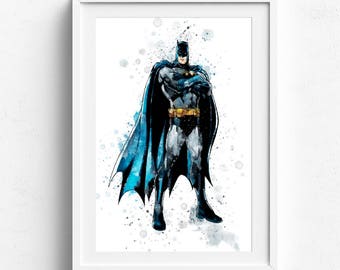 Batman print, batman poster, batman wall art, batman watercolor, batman wall decor, superhero print, boys nursery print, batman painting
