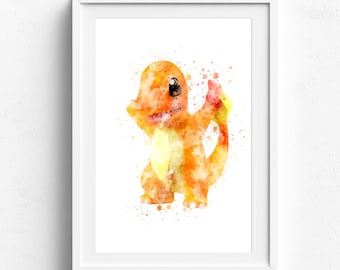 Charmander, pokemon charmander, charmander print, charmander poster, pokemon watercolor, pikachu art, pikachu prints, pokemon go, wall art