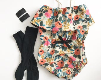 floral baby romper- baby romper- baby girl Romper -Girls Sunsuit -Baby Bubble Romper - Ruffle Romper- vintage outfit- baby outfit