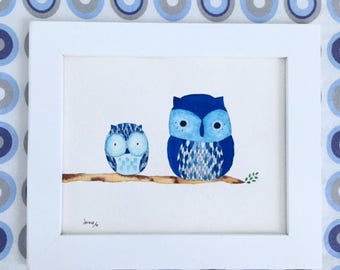 Watercolor pair of owls