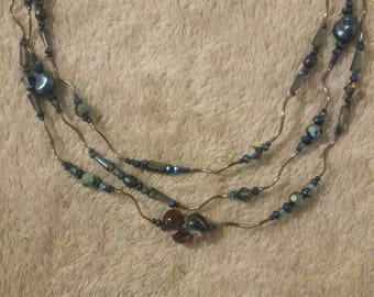 Gunmetal and Blue Necklace and Earrings Set
