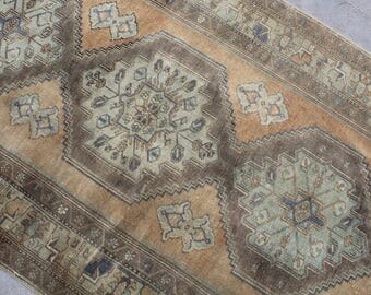 Turkish Runner Rug, Vintage Handmade Oushak Rug, Anatolia Muted Oushak Wool Runner Rug Carpet, Vintage Decorative Wool Oushak Rug, 96"x48"