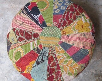 Small Round Ottoman Pouf, Round Floor Pouf Covers, Seating Floor Pouf Cushion Cover, Home Decorative Round Ottoman Pouf Cover India Art