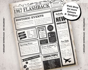1967 Poster, 50th Birthday Gift, 50 Birthday Poster, 50th Birthday Poster, Newspaper Birthday Poster