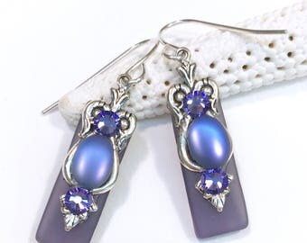 Stained Glass Earrings Muted Purple Rectangles