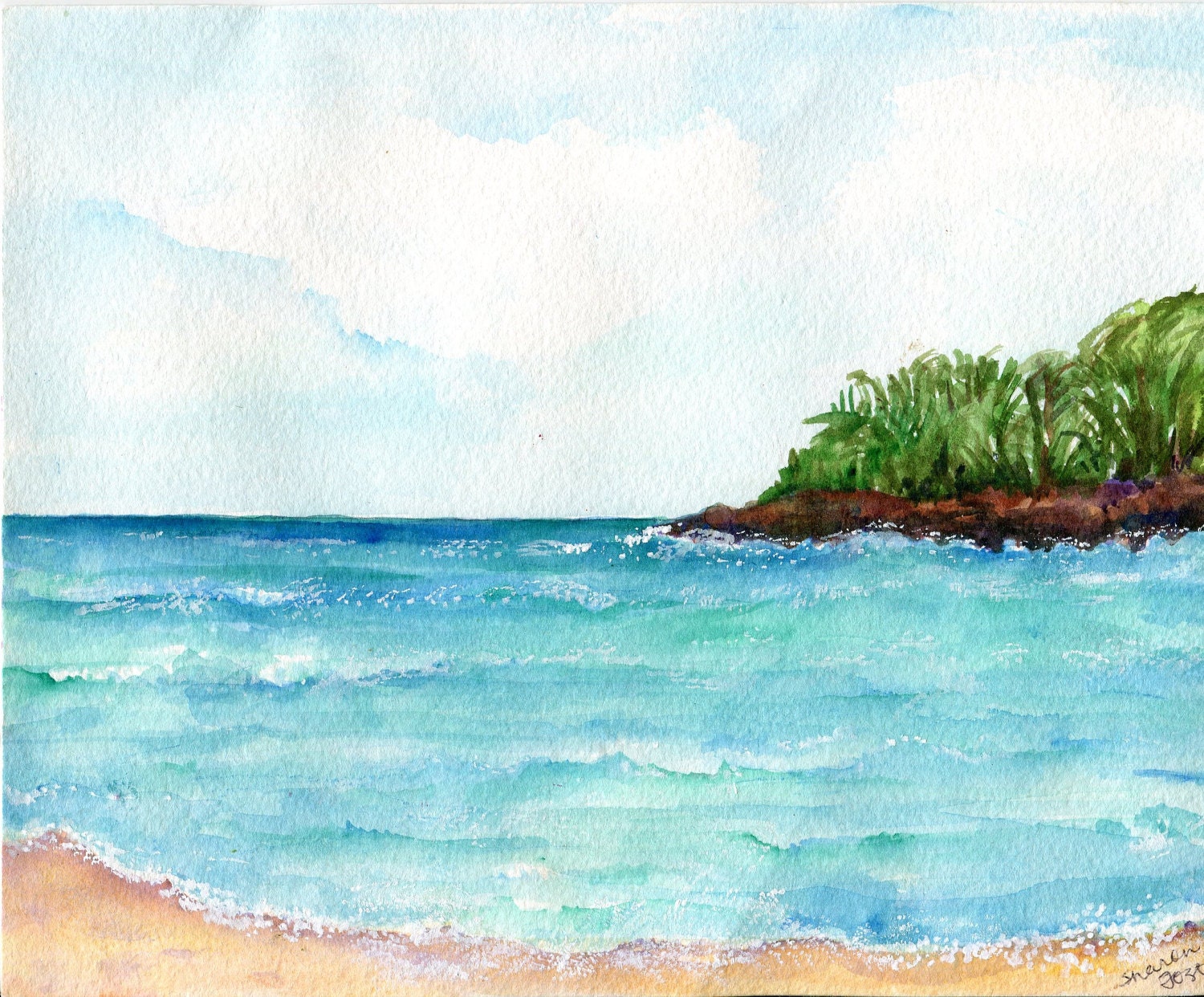 Seascape Aruba watercolors paintings original Beach art 8 x