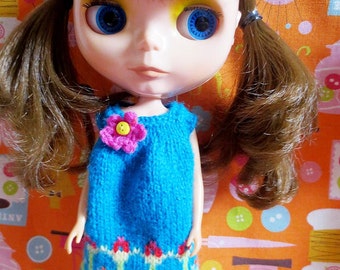 SALE Was 12 Now 8 Blythe Cute Flowery Smock Dress - Turquiose