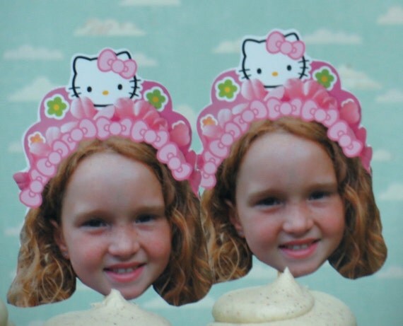 HELLO KITTY Birthday GIRL Photo Cupcake Toppers Finished and Mailed To You! Il_570xn