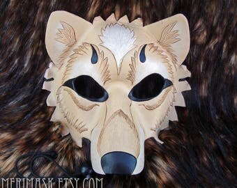 MADE TO ORDER Cream and White Leather Wolf Mask... masquerade costume mardi gras halloween burning man splicer