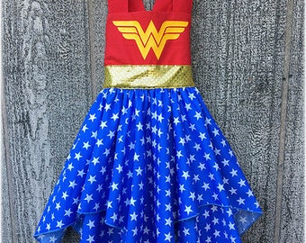 Superhero Wonder Woman Girl Dress, Superhero Wonder Girl Costume, Superhero Birthday Party Dress, Boutique Girl Clothes Dress Up